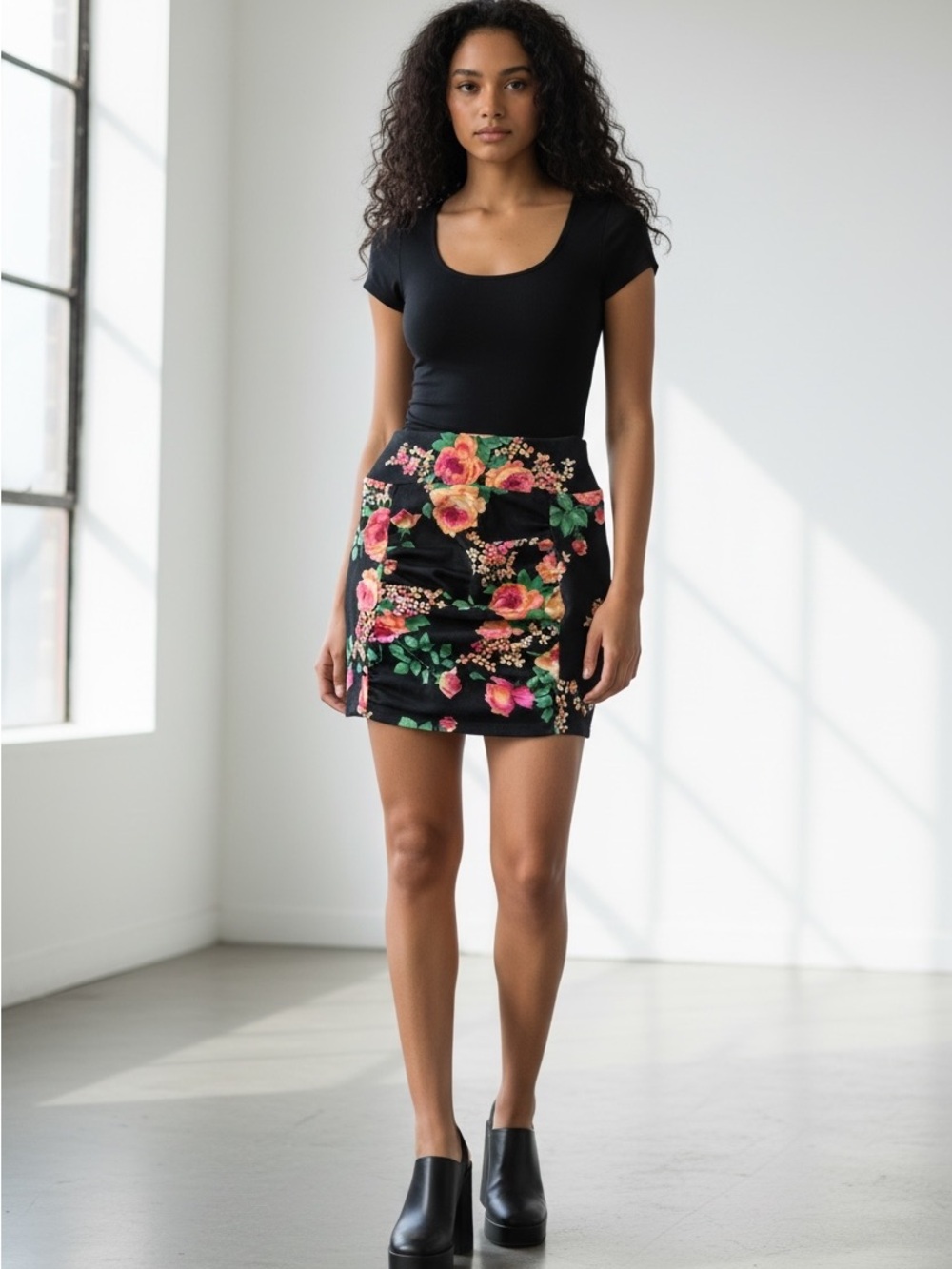 Nollie Black Floral Mini Skirt